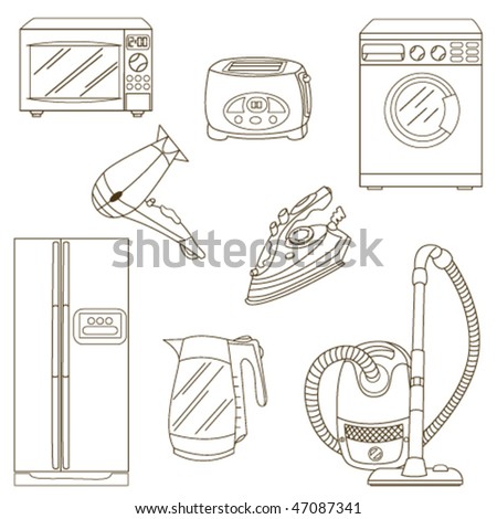 Home related electronic apparatus icon set isolated on white background