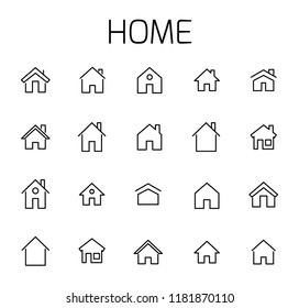 Home related vector icon set. Well-crafted sign in thin line style with editable stroke. Vector symbols isolated on a white background. Simple pictograms.