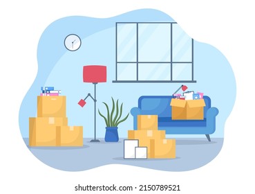 Home Relocation or People Moving with Cardboard Packaging Boxes or Pack Belongings Move to New Ones in Flat Cartoon Illustration