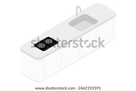 Home remodeling, all-electric system kitchen, isometric illustration, Vector Illustration