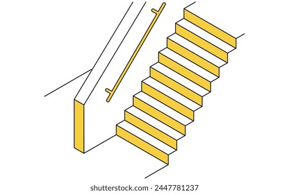 Häusliche Umgestaltung, Umgestaltung des Betreuers zum Hinzufügen von Handläufen zu Treppen, einfache isometrische Darstellung, Vektorillustration