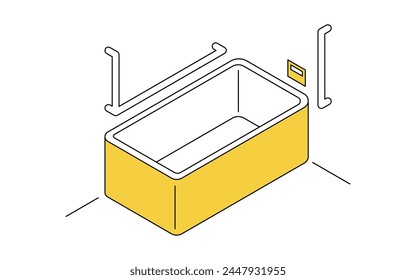 Home Remodeling, Betreuer-Remodeling zum Hinzufügen von Handläufen zum Bad, einfache isometrische Illustration, Vektorillustration