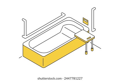 Home remodeling, caregiver remodeling to replace a shallow tub that is easy to straddle, simple isometric illustration, Vector Illustration