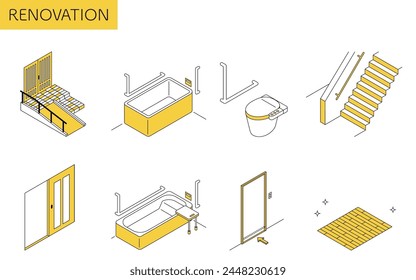 Home remodeling, nursing home remodeling eligible for nursing home insurance and subsidies, simple isometric illustration, Vector Illustration