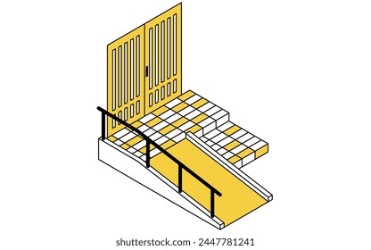 Home remodeling, nursing home remodeling with ramp in front of entrance, simple isometric illustration, Vector Illustration