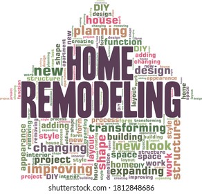 Home remodeling vector illustration word cloud isolated on a white background.
