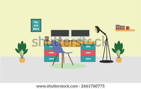 Home remote office setup design vector illustration for use.