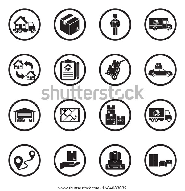 Home Removal Icons. Black Flat Design In\
Circle. Vector\
Illustration.