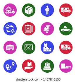 Home Removal Icons. White Flat Design In Circle. Vector Illustration.