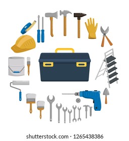 Home renovation of building toolbox repair vector cartoon illustration