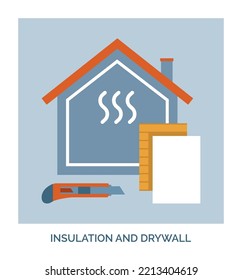 Home Renovation, Construction And Repair: Insulation And Drywall Contractors Service, Concept Icon