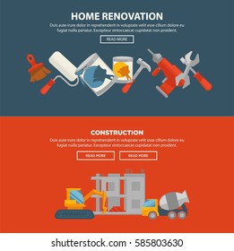 Wohnungsrenovierung und Bau Vektorwebbanner. Gebäudeausstattung