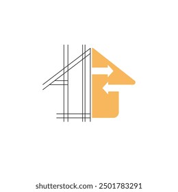 Renovación del hogar y Imagen de Vector de concepto de diseño de logotipo de flip house. Ilustración vectorial de Plantilla de diseño de logotipo de bienes raíces Flip house