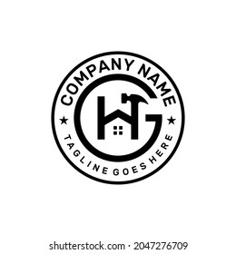 home renovation, hammer man logo vector template