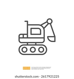Home Renovation Icon Featuring a Line Art Excavator Machine for Construction and Building Projects in Urban Landscapes