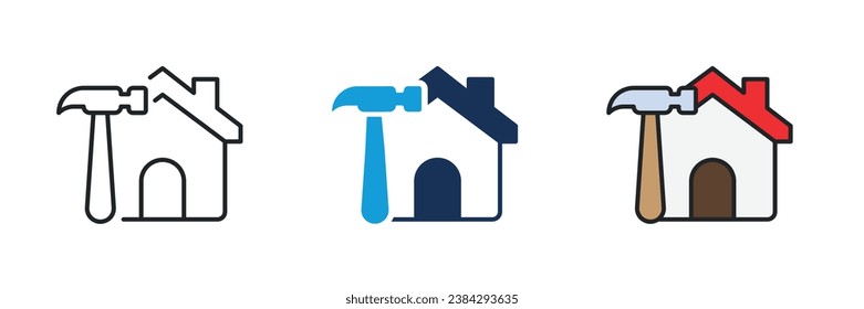 Icono de renovación del hogar. Línea, glifo y contorno relleno versión colorida. Símbolo, ilustración del logotipo. Conjunto de iconos de estilo diferente. Gráficos vectoriales perfectos para píxeles.