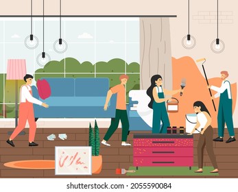 Home renovation and improvement. Furniture repair and restoration. Handyman service, vector illustration.