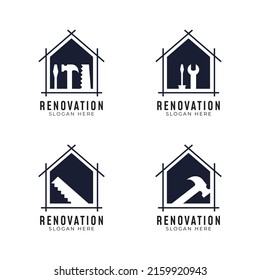 Home renovation logo collection. Craftsman or handyman tool working icon. Fix house vector illustration