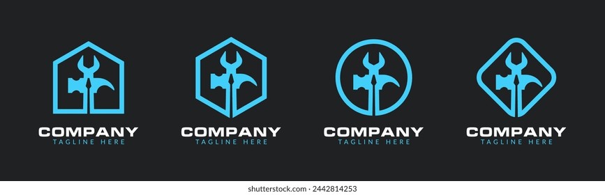 Logotipo de la renovación del hogar o logotipo de la construcción con las herramientas y la plantilla del icono del hardware