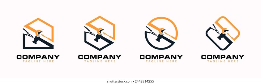 Logotipo de la renovación del hogar o logotipo de la construcción con las herramientas y la plantilla del icono del hardware