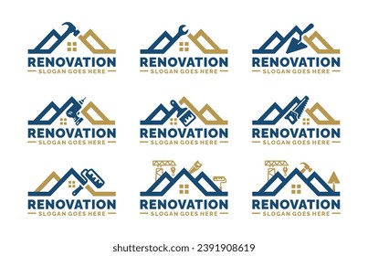 Ilustración vectorial del conjunto de logotipos de renovación doméstica