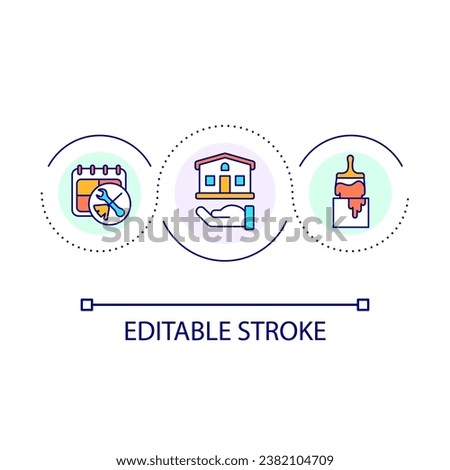 Home renovation loop concept icon. Property remodeling abstract idea thin line illustration. House improvement. Residential real estate. Isolated outline drawing. Editable stroke. Arial font used