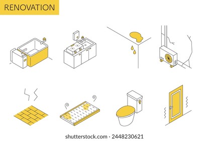 Home renovation, replacement or repair of old equipment, simple isometric illustration, Vector Illustration