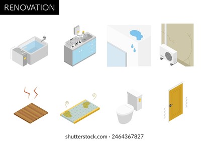 Home renovation, replacement or repair of old equipment, isometric illustration, Vector Illustration