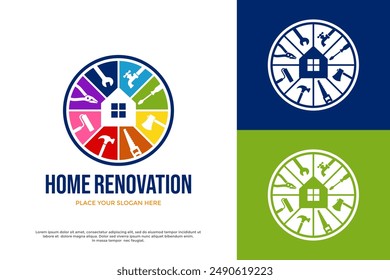 Home Renovierung Vektorgrafik Logo Vorlage. Dieses Design verwendet Haus mit Werkzeugen der Konstruktion. Geeignet für Hausservice und Reparatur.