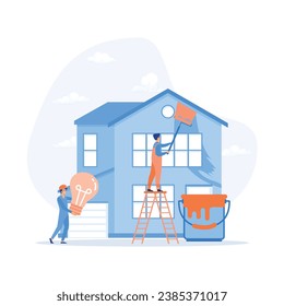 Home renovation workers. Repairman team building house. lat vector modern illustration 