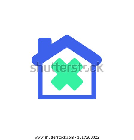 Home rent denied  icon vector, filled flat sign, house with wrong mark bicolor pictogram, green and blue colors. Symbol, logo illustration