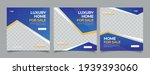 Home rent and sale social media advertising posts digital marketing vector sets. Unique geometric modern square template social media layouts poster and promo social media banners design.