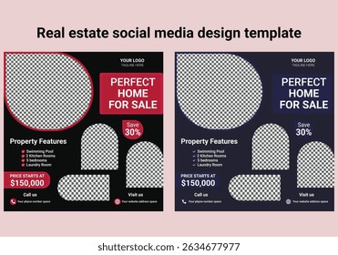 Home rent and sale social media advertising posts digital marketing vector sets. Unique geometric modern square template social media layouts poster and promo social media banners design.
