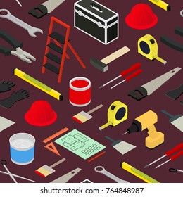 Home Repair Background Pattern Isometric View Tool and Equipment for Renovation House. Vector illustration