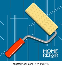Home repair background with roller and text. Vector illustration design