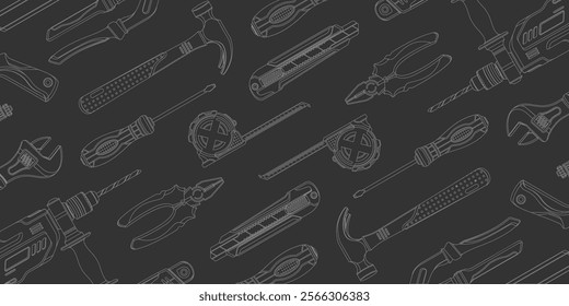 Home repair banner pattern. Construction tools. Hand tools for home renovation and construction. Flat style, vector illustration.