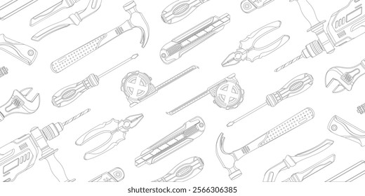 Home repair banner pattern. Construction tools. Hand tools for home renovation and construction. Flat style, vector illustration.