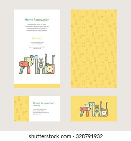 Home Repair - brochure and business card with construction tools in modern flat style. Template design easy editing. Perfectly for commercial or personal advertising, construction companies.