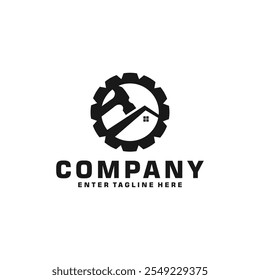 home repair and home building services logo design, building contractor logo, roof icon, hammer, construction logo