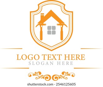 Home repair carpenter house logo illustration design wood worker workshop symbol vector.