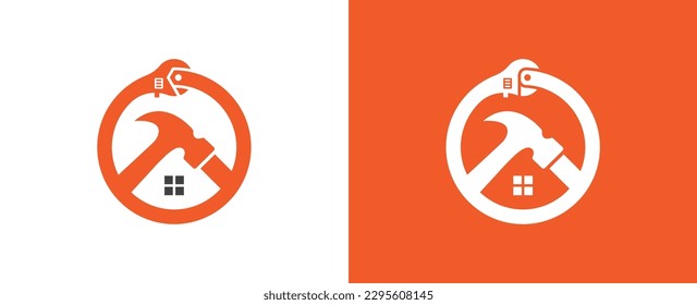 Home Repair Construction Building Logo Concept sign icon symbol Design Element. Wrench, Hammer and Home with initial Letter O Logotype. Vector illustration template