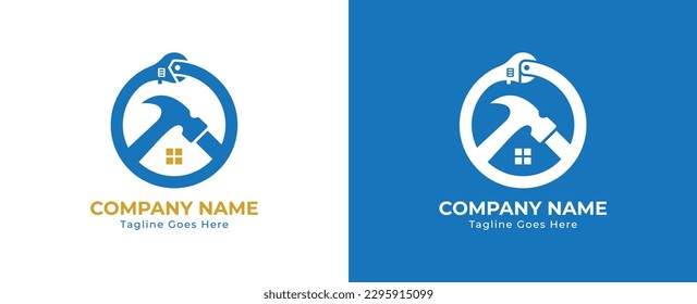 Home Repair Construction Building Logo Concept sign icon symbol Design Element. Wrench, Hammer and Home with initial Letter O Logotype. Vector illustration template