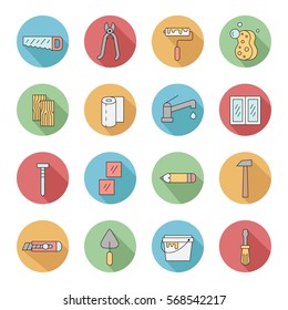Home repair and construction outline multicolored circle vector icon set. Clean and simple design. Part two.