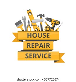 Home repair. Construction tools. Hand tools for home renovation and construction. Flat style, vector illustration.