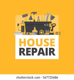 Home repair. Construction tools. Hand tools for home renovation and construction. Flat style, vector illustration.