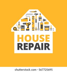 Home repair. Construction tools. Hand tools for home renovation and construction. Flat style, vector illustration.