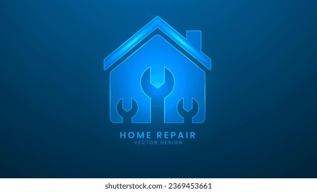 Home repair. Creative Home Construction. Vector illustration with light effect and neon