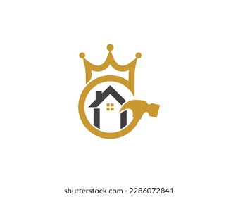 Home Repair Crown Logo Concept sign symbol icon Element Design. Construction Building, House, Hammer Logotype. Vector illustration template