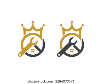 Home Repair Crown Logo Concept sign symbol icon Element Design. Construction Building, House, Wrench Logotype. Vector illustration template