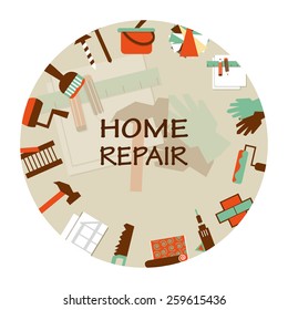  Home repair emblem. Working tools icons. 
